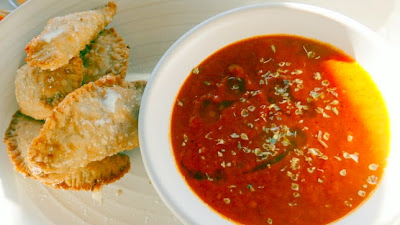 Renata's Italian happy hour, called Aperitivo, is available M-F 4-5:30 in the bar and patio only. This is one of the available dishes, Panzerotti with mozzarella and marinara