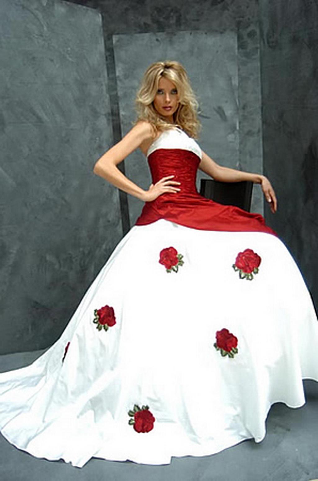 Beauty red white wedding dress