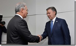 El Presidente Juan Manuel Santos recibe al expresidente, Alvaro Uribe en desarrollo del diálogo nacional impulsado por el Jefe del Estado para sacar adelante los acuerdos de paz.