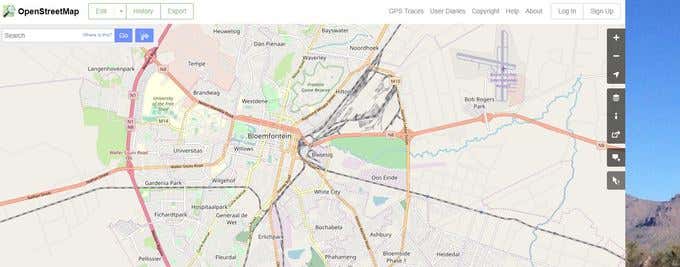 หน้าต่าง OpenStreetMap บนหน้าจอ Mac