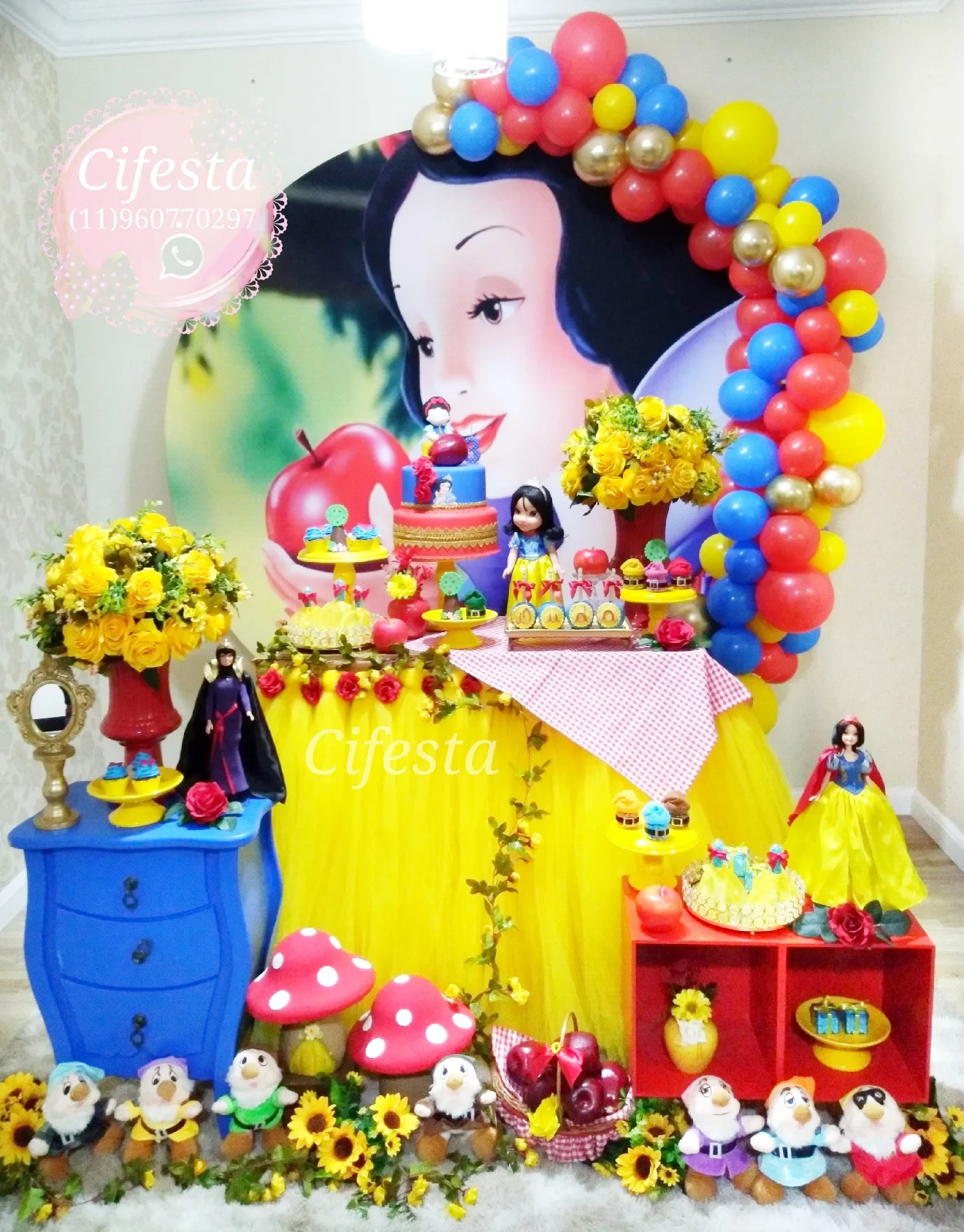 Aluguel de decoração para festa de aniversário, cenário personalizado comno tema Branca de Neve, cifesta