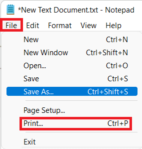 cliquez sur le menu Fichier et sélectionnez Imprimer.  Comment créer un fichier PDF dans Windows 11