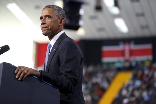 U.S. President Barack Obama pauses during remarks at an indoor stadium in Nairobi July 26, 2015. Obama told Kenya on Saturday the United States was ready to work more closely in the battle against Somalia's Islamist group al Shabaab, but chided his host on gay rights and said no African state should discriminate over sexuality. REUTERS/Jonathan Ernst