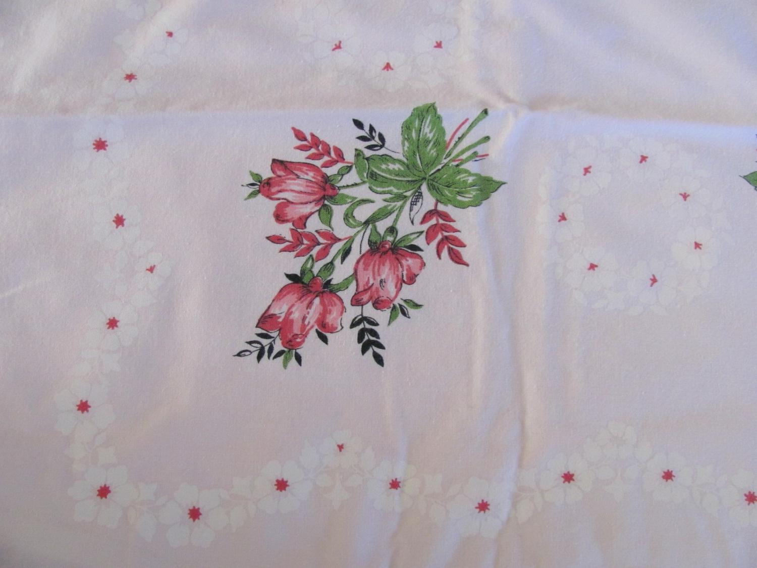 Pretty Pink Floral Vintage Tablecloth 48 x 48. From TotallyLinens