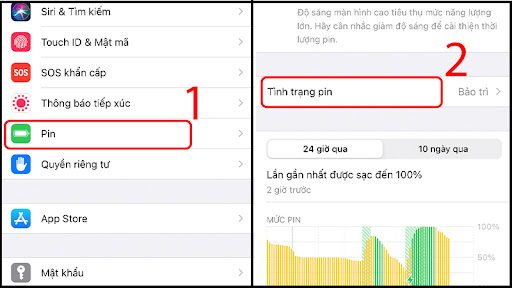 Kiểm tra tình trạng pin trong phần Cài đặt của iPhone