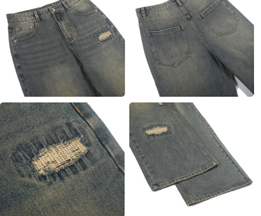 Title 7, Mens Fashion Irregular Ripped Jeans with Perso...
