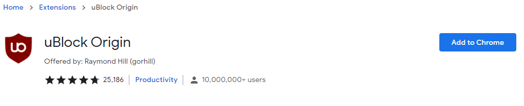 uBlock Origin in de Chrome Web Store