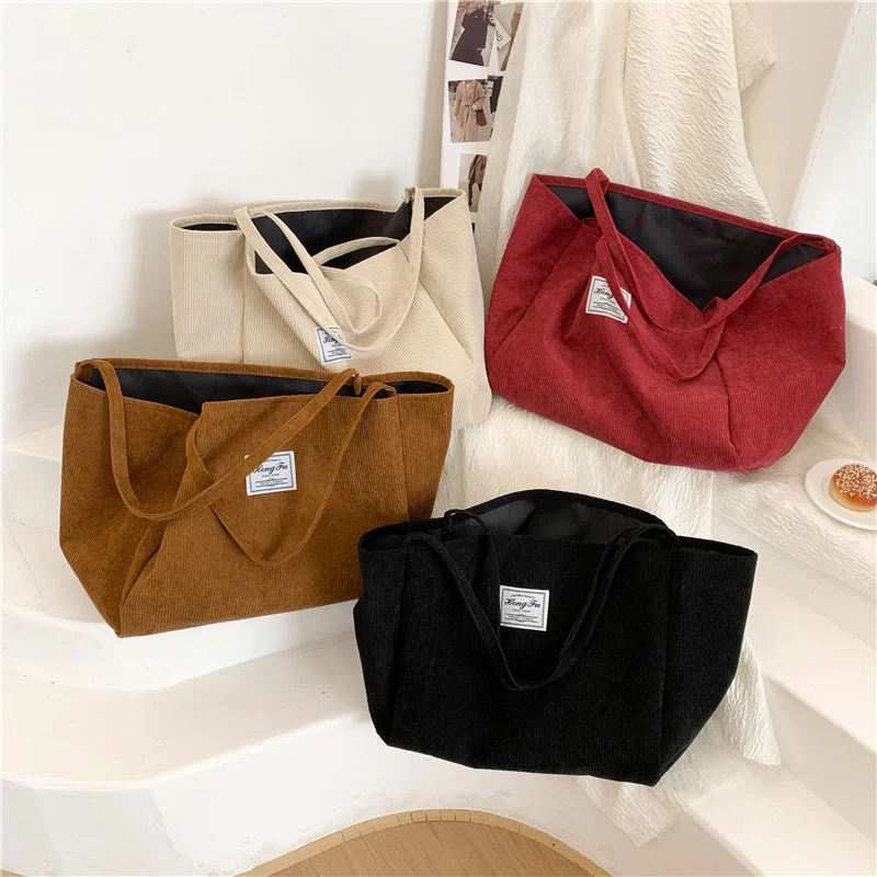 Bolso de hombro casual portátil de pana, gran capacidad, ideal para el día a día y viajes, cómodo y espacioso.