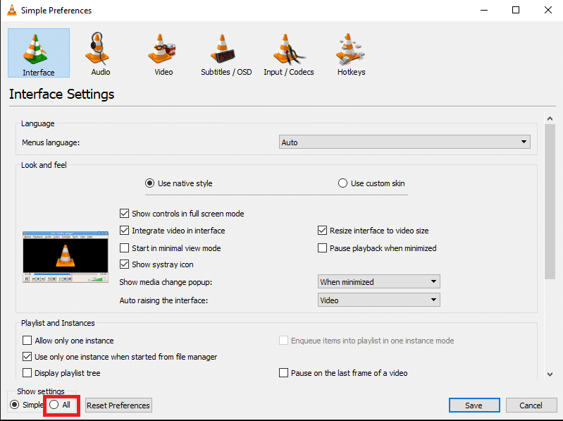 Seleccione la opción Todo.  Cómo arreglar los subtítulos de VLC que no funcionan en Windows 10