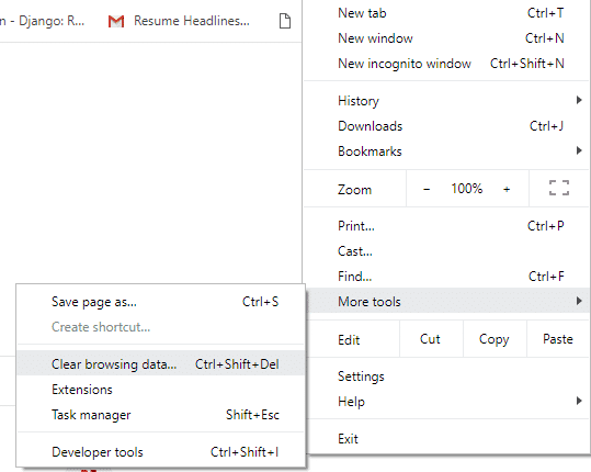 Sous Plus d'outils, cliquez sur Effacer les données de navigation