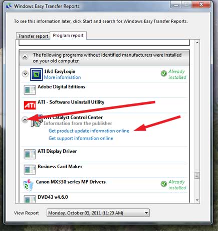 Rapports de transfert facile de Windows