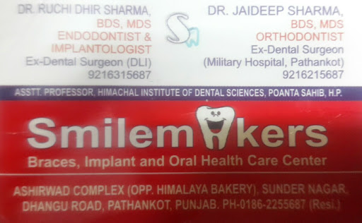 Smile Makers Dental Centre, Ashirwad Palace Complex, Dhangu Rd, Bank Colony, Sunder Nagar, Pathankot, Punjab 145001, India, Endodontist, state PB