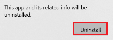 haga clic en Desinstalar en la ventana emergente