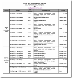 Jadual Waktu Peperiksaan SPM 2015