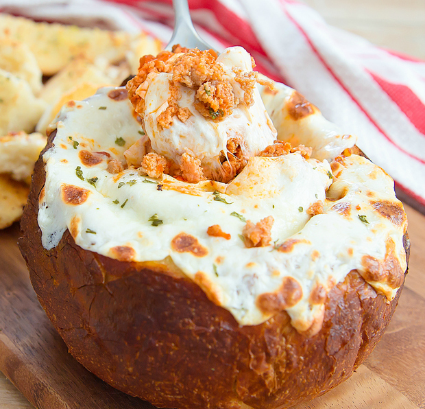 photo of lasagna garlic bread bowl dip