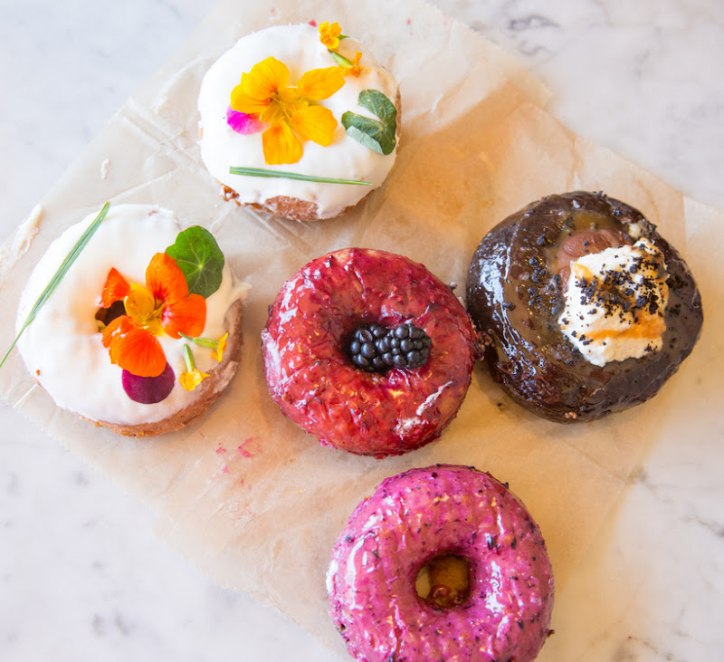 overhead photo of different donuts