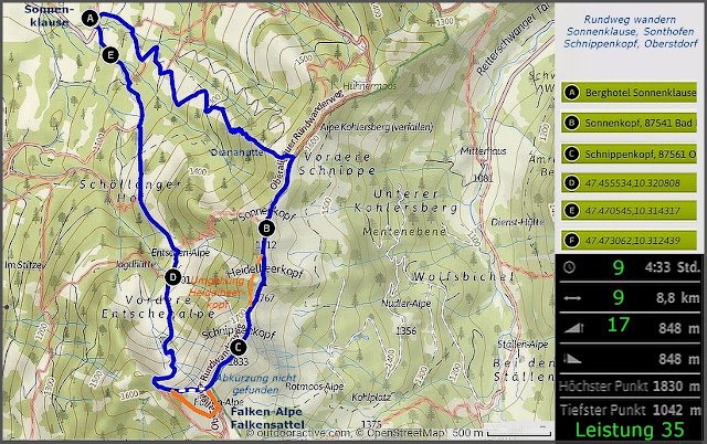 Map Karte Strecke Hinang Schnippenkopf Allgäu Entschenalpe