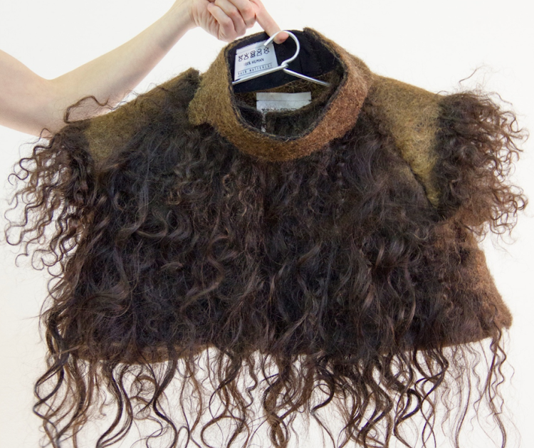 A hairy garment, woven from human hair by Alix Bizet – putting human fibre to good use.