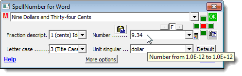 Inserimento del numero direttamente nella finestra di dialogo SpellNumber