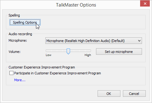 TalkMaster Spelling options