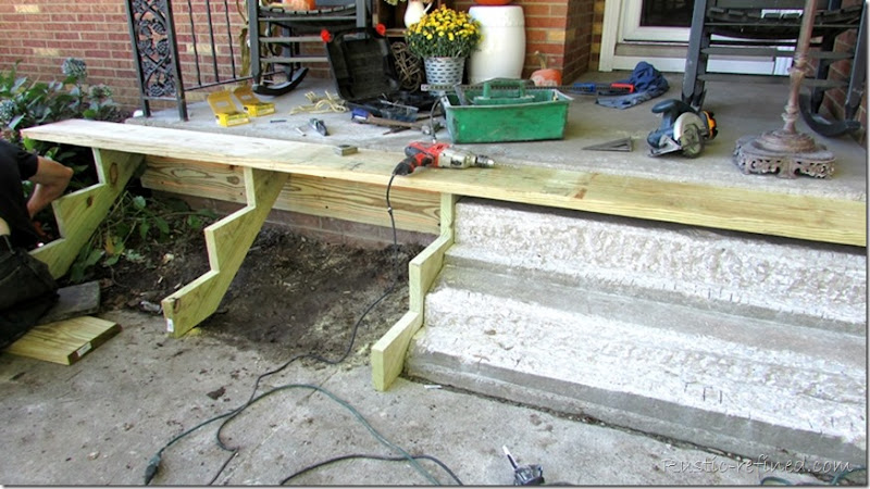 A quick and budget friendly Do It Yourself Project to enlarge the front porch in one weekend.