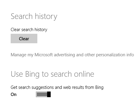 Buscar, encantar, Windows 8.1, Bing, apagar, deshabilitar, integración