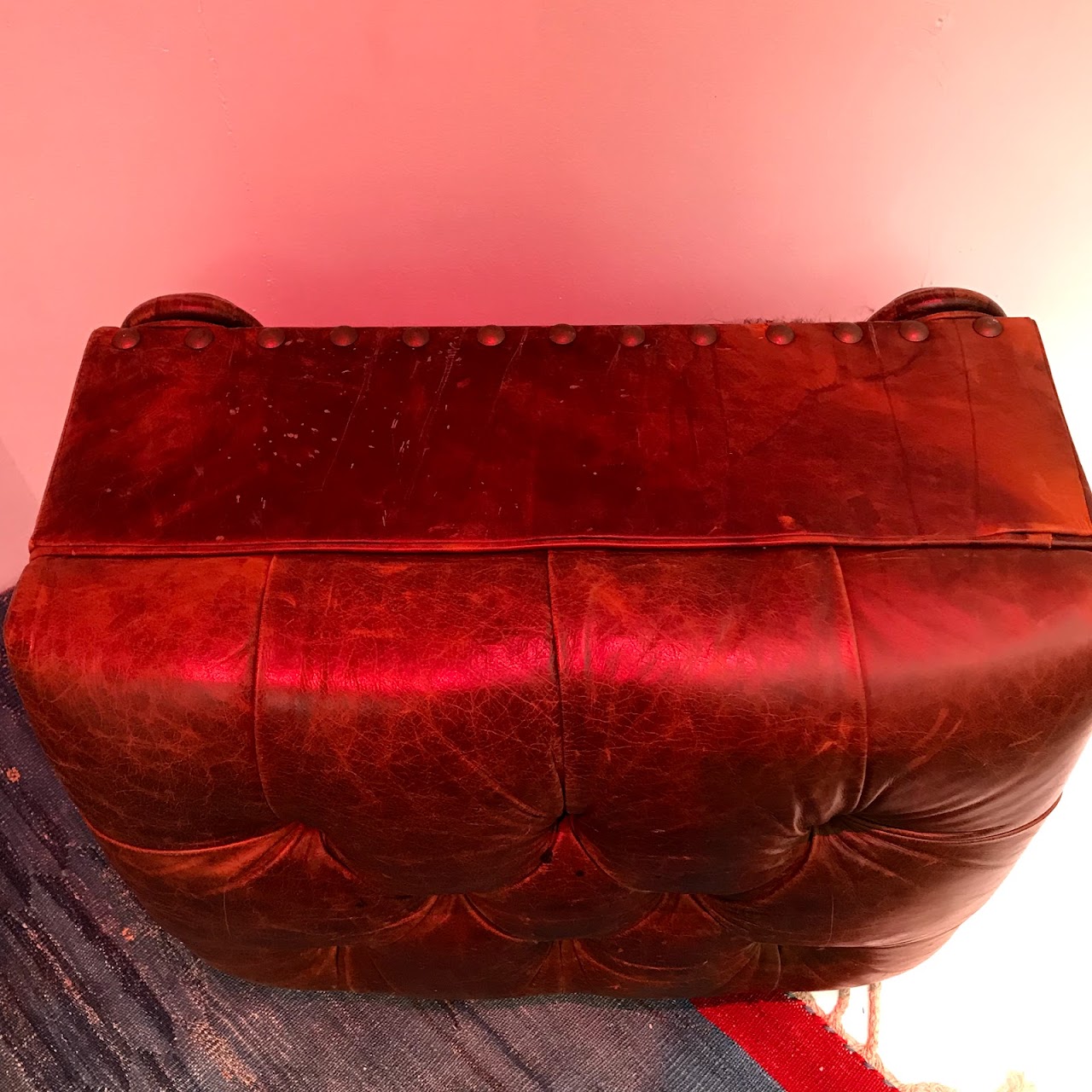 Distressed Leather Ottoman #1