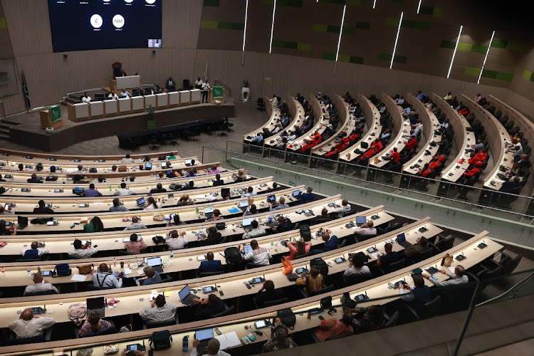 A City of Tshwane council meeting at Tshwane House. Five people were arrested after they attacked the City of Tshwane headquarters on Thursday.