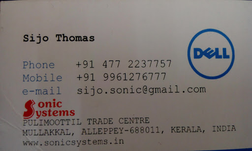 Sonic Systems, Pulimoottil Trade Centre Ammankoovil Stret Mullackal Alappuzha 688011, Muthariyamman Kovil Rd, Erezha, Mullakkal, Alappuzha, Kerala 688011, India, Laptop_Store, state KL