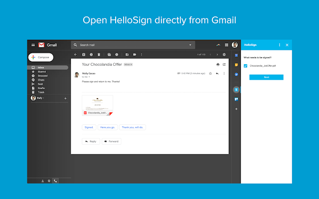 Screenshot of Dropbox Sign (fka as HelloSign) for Gmail