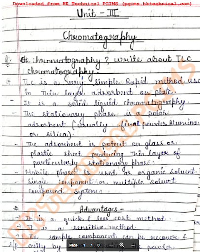 Chromatography, Electrophoresis Questions Answers In Instruments Analysis 7th Semester B.Pharmacy ,BP701T Instrumental Methods of Analysis,BPharmacy,Handwritten Notes,BPharm 7th Semester,Important Exam Notes,