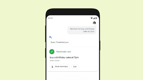 An Android device screen showing Google Assistant setting a reminder.