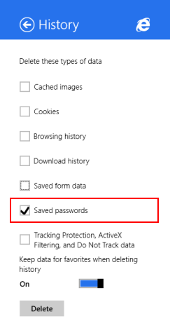 Internet Explorer, Windows 8.1, aplicación, eliminar, historial de navegación, datos