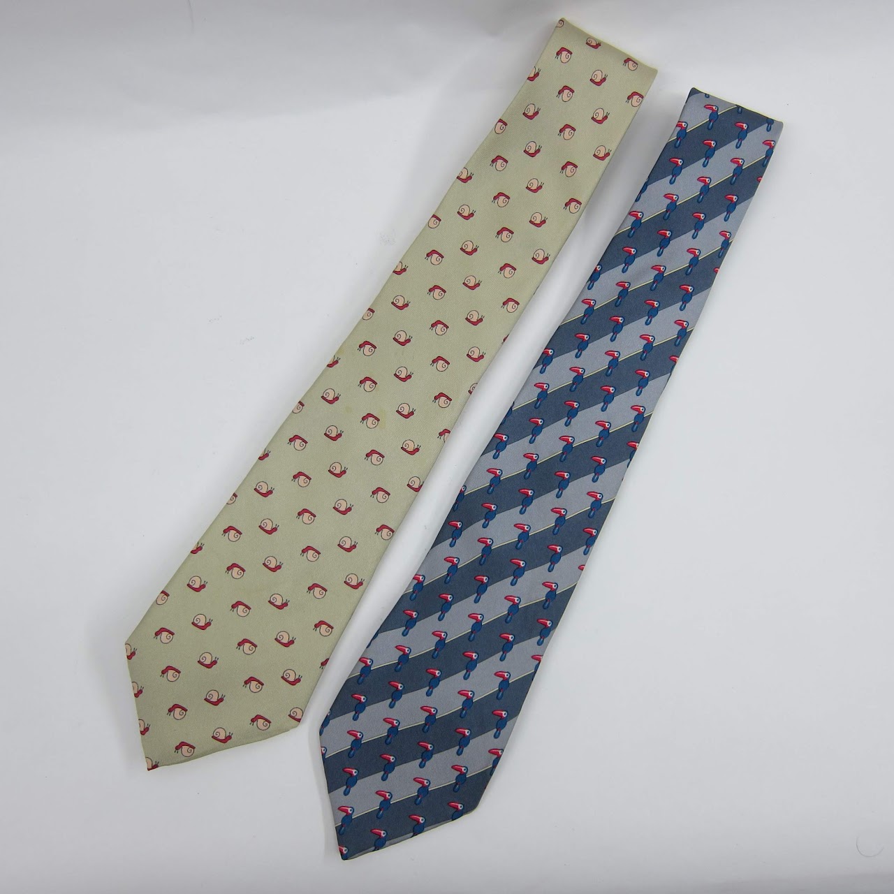 Hermès Parrot & Snail Tie Pair