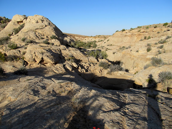 View down the narrow canyon