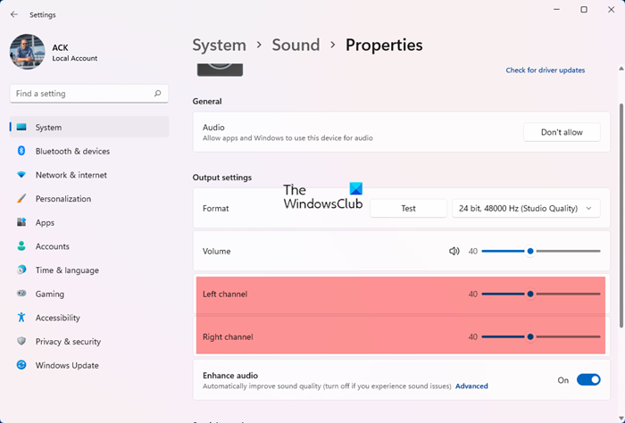 ปรับสมดุลเสียงสำหรับช่องสัญญาณซ้ายและขวาใน Windows