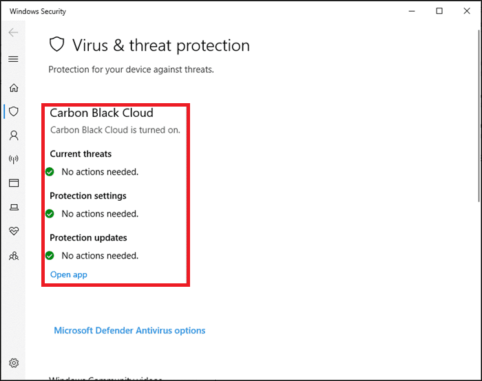 Si vous n'avez aucune menace dans votre système, le système affichera l'alerte Aucune action nécessaire en surbrillance. Fichiers d'installation Windows