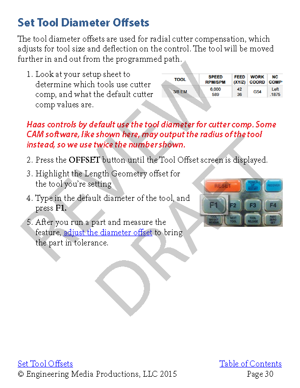 Cnc Quick Guide For Haas Mills Review Set Tool Diameter Offset