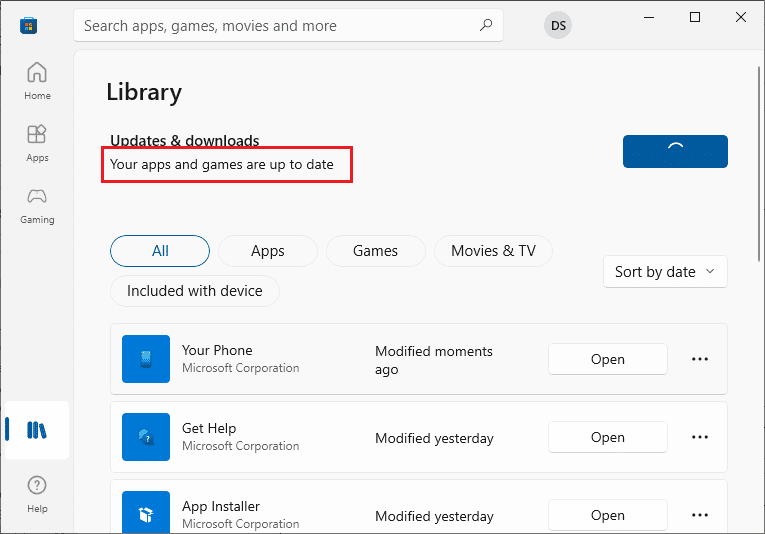 Espere a que se descarguen las actualizaciones en su PC con Windows 10 y asegúrese de recibir el mensaje Sus aplicaciones y juegos están actualizados.  Arreglar la cámara en uso por otra aplicación en Windows 10