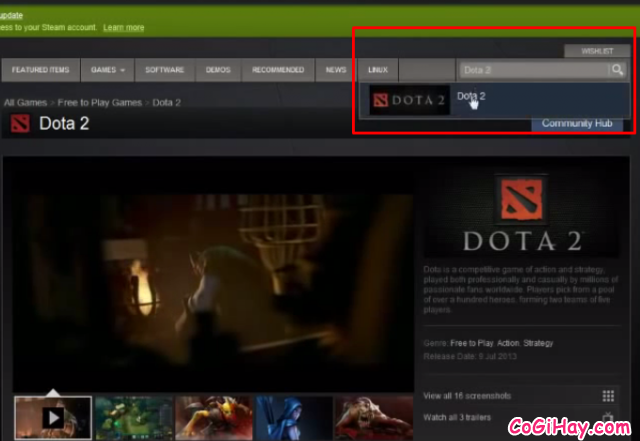 Tìm game Dota 2 từ Steam