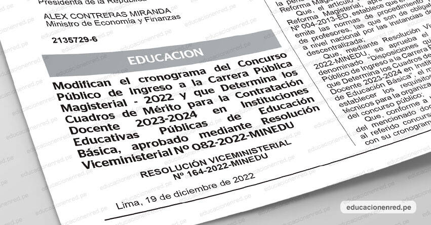 MINEDU publicó nuevo Cronograma para Nombramiento Docente 2022 - R. VM. Nº 164-2022-MINEDU (Resultados Prueba Nacional) MINEDU publicó nuevo Cronograma para Nombramiento Docente 2022 - R. VM. Nº 164-2022-MINEDU (Resultados Prueba Nacional)