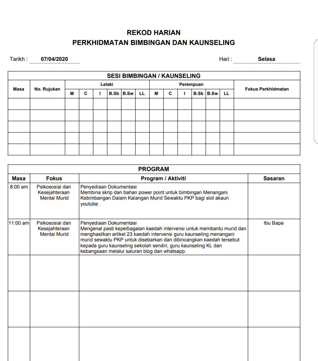 Contoh Format Laporan Kerja Harian