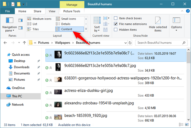 Visualizzazione di file con contenuto aggiuntivo, in Esplora file