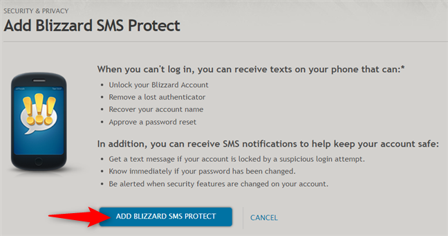 Aggiunta di Blizzard SMS Protect