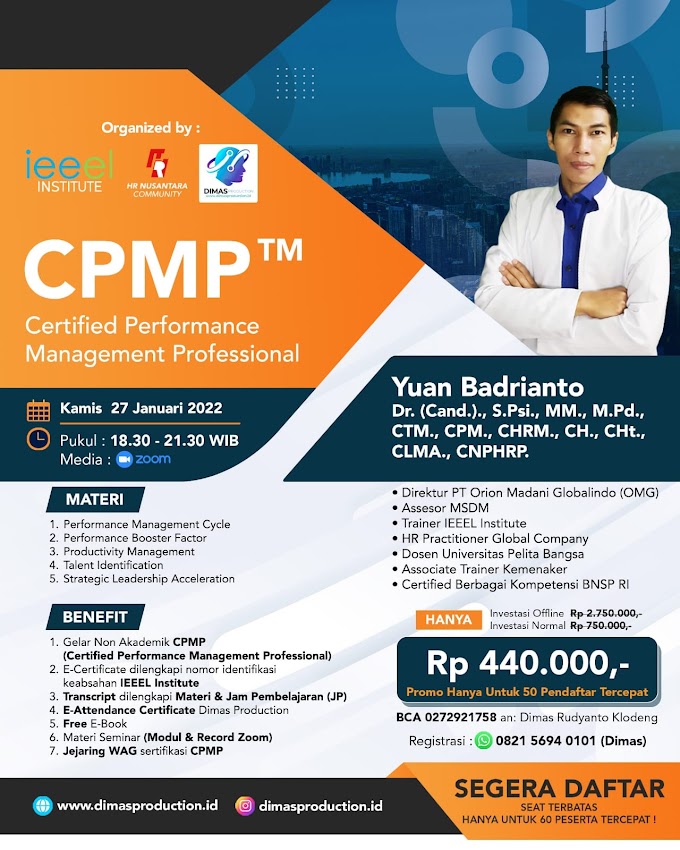 WA.0821-5694-0101 | Certified Performance Management Professional (CPMP) 27 Januari 2022