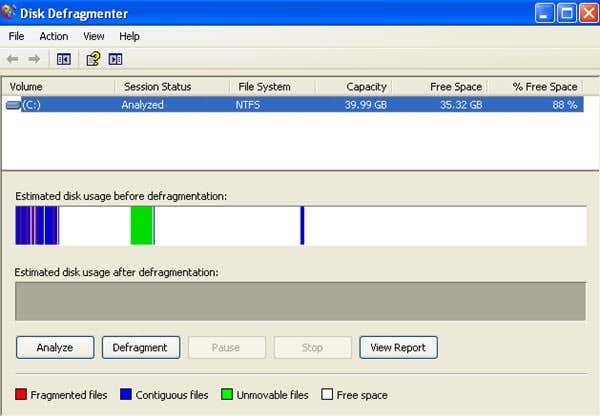 desfragmentación de windows xp