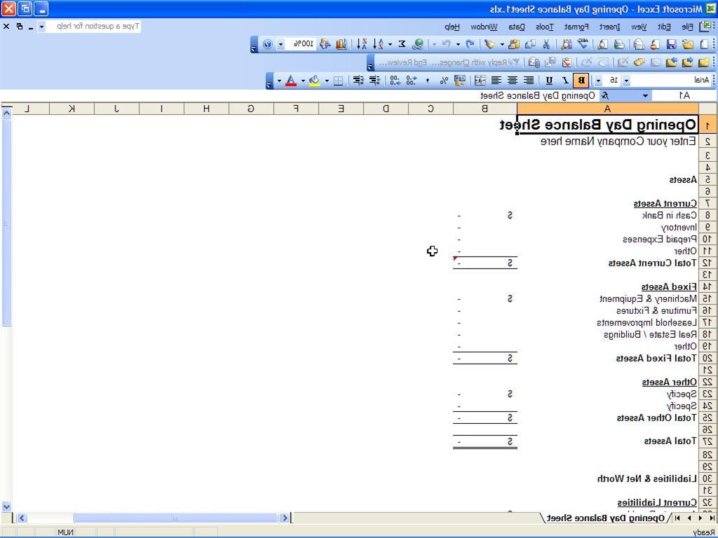Opening Day Balance Sheet
