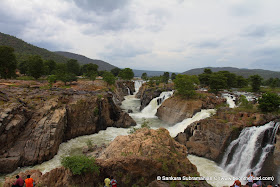 A lengthy mass ofgushing water and waterfalls