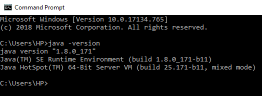 Chcete-li příkaz spustit, stiskněte tlačítko Enter a zobrazí se verze Java