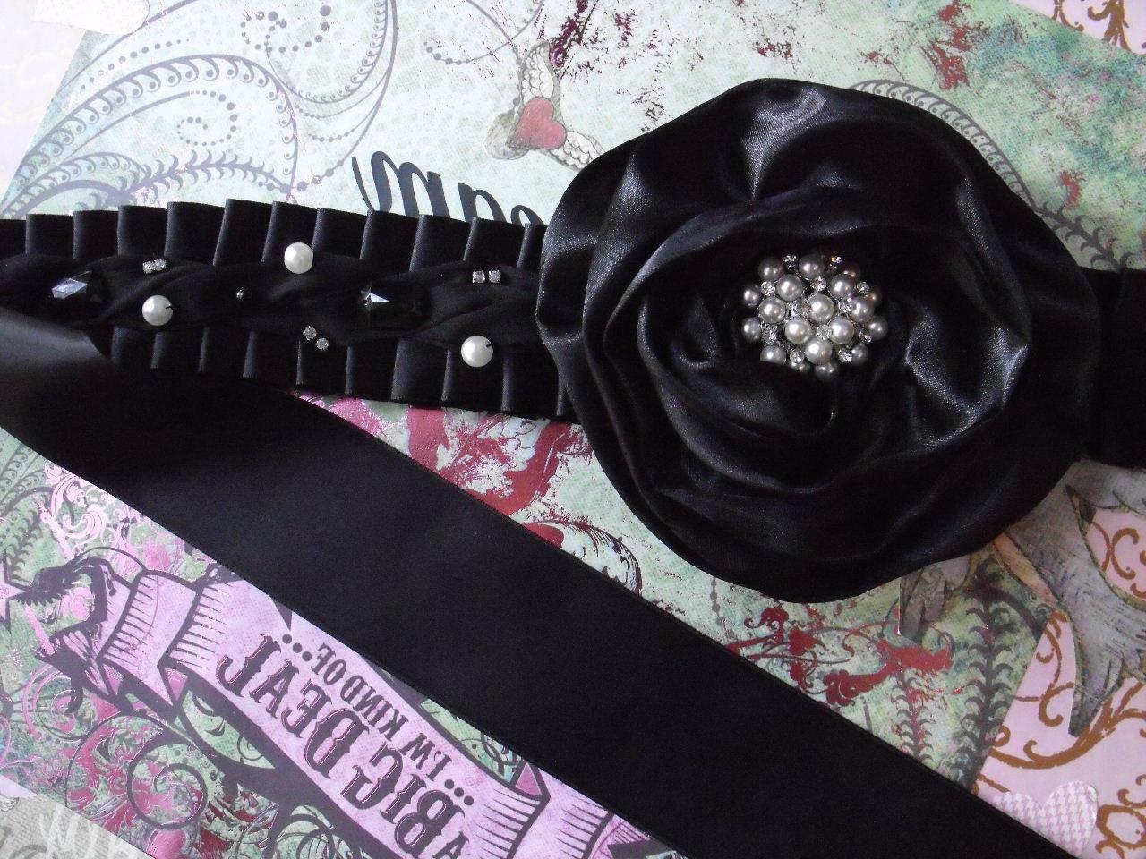 Black Satin Sash,Black Flower